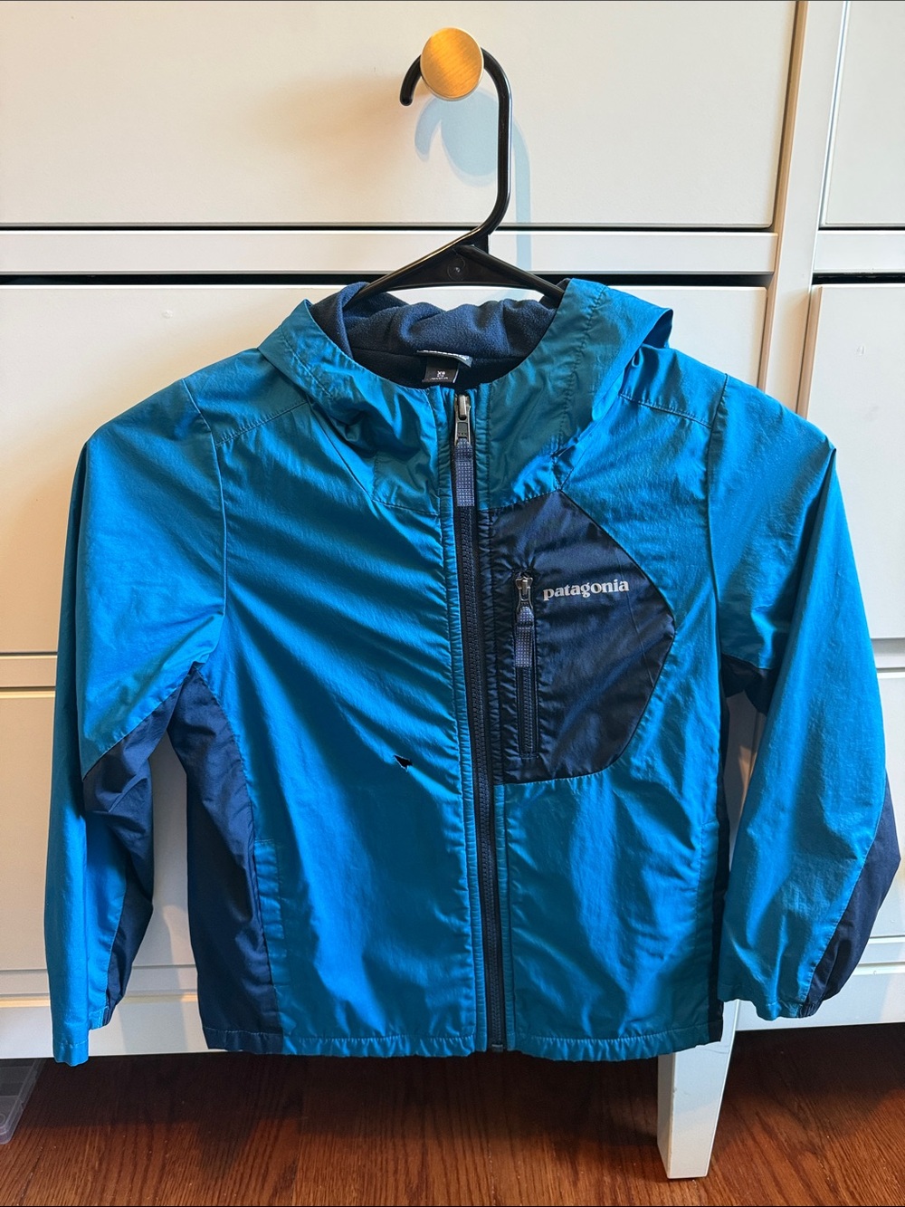 Patagonia Kids Teal and Navy Hooded Rain Jacket